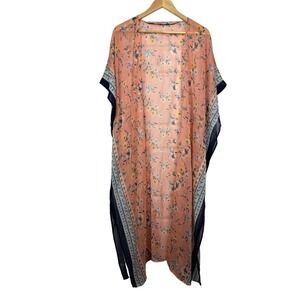 Francesca’s Floral Print Kimono Boho Light Long Cardigan Open Front Small/Medium